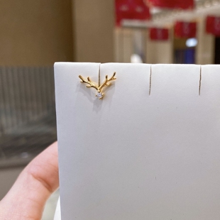 香港22K金鹿角耳钉女黄金一路有你纯银钻石耳环耳饰足金网红ins潮
