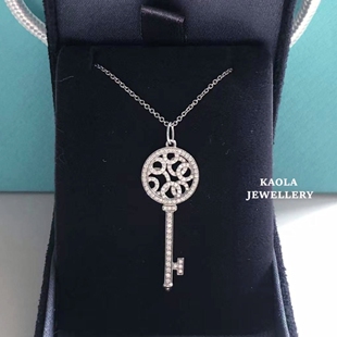 18K金气泡钥匙项链 女轻奢白金纯银钻石圆圈吊坠毛衣链长款个性潮