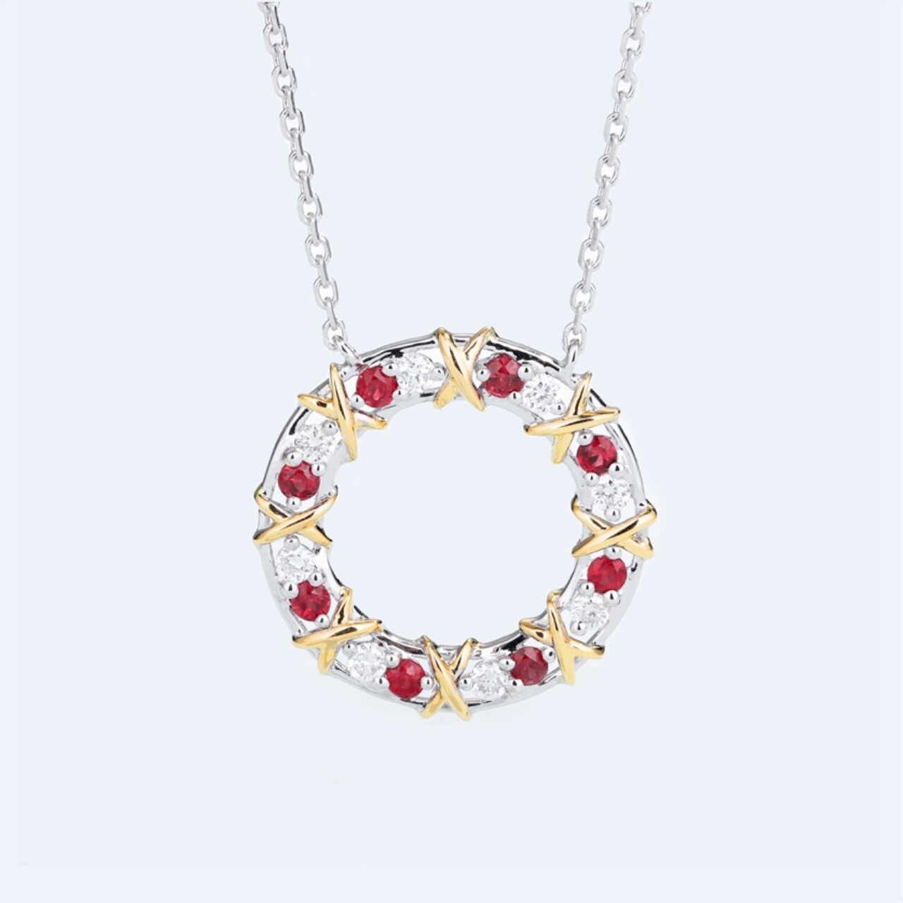 幸运圆环项链 女纯银925天然红宝石钻石圈锁骨链简约韩版学生森系