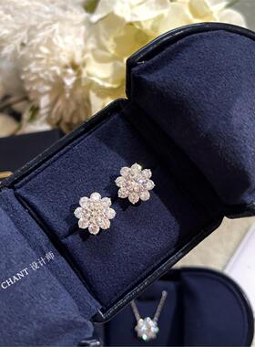 HVV sunflower太阳花耳钉 女纯银向日葵镶钻耳环花朵莫桑钻白金潮