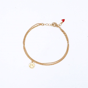 美国18K金少女心双层笑脸手链 女纯银镀黄金色微笑手镯小红心礼物