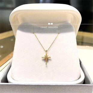 日系18K金Ster北极星项链 女纯银镀黄金色星星锁骨链星月镶钻礼物