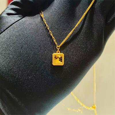 纯银镀黄金色鱼鳞闪耀蹦迪方牌项链女 00T0系列蜂巢锁骨链潮礼物