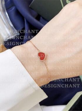 18K金红色爱心手链 女纯银小红心手镯手环红玉髓玛瑙心形新年礼物