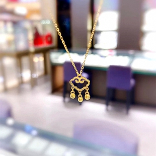 祥云锁项链女黄金流苏如意锁吊坠锁骨链铃铛平安锁纯银宝宝水滴潮