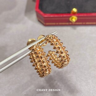 18K金铆钉耳环 女玫瑰金子弹头菱格柳丁纯银钉子耳钉半环耳圈礼物