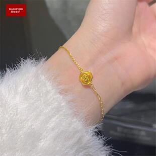 调太幅【浪漫复古】玫瑰花手链女纯银镀黄金色时尚手镯山茶花礼物