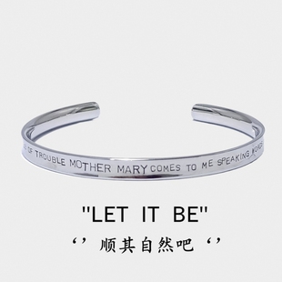 Let it be信仰手镯 纯银英文字母手链手环男女情侣款星座戒指个性