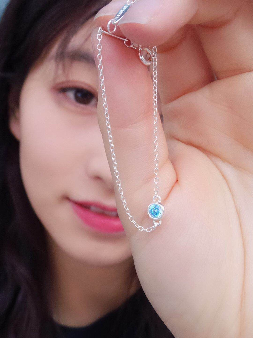 单钻手链女纯银925海蓝宝蓝宝石18K金莫桑钻石手镯韩版简约潮学生