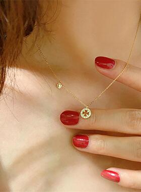 韩国LOYO四叶草项链纯银镀18K黄金 女轻奢简约镶钻锁骨链钻石ins