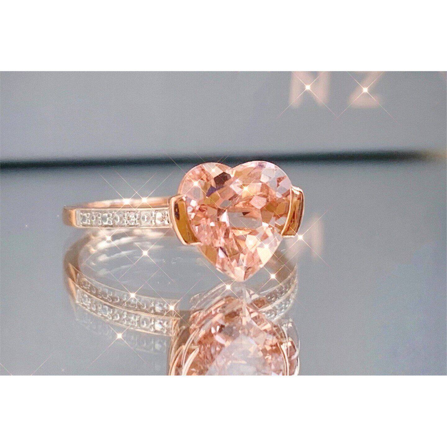 摩根石心形宝石戒指 女18K金玫瑰金香槟色爱心指环纯银钻石气质潮