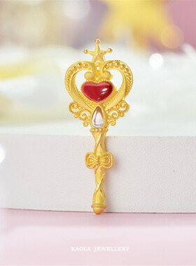 18K金甜心权杖红色爱心钥匙项链 女纯银钻石星星毛衣链本命年礼物