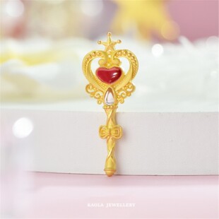 18K金甜心权杖红色爱心钥匙项链 女纯银钻石星星毛衣链本命年礼物