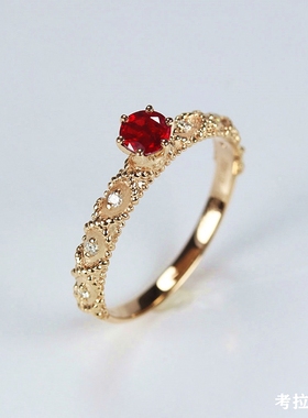 茜茜公主鸽血红宝石戒指 女18K玫瑰金麻花复古指环纯银黄·金带钻