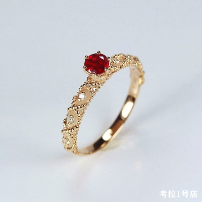 茜茜公主鸽血红宝石戒指 女18K玫瑰金麻花复古指环纯银黄·金带钻