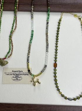 国潮天然石水晶串珠小狗小鸟吊坠项链新中式复古时尚潮流锁骨链女