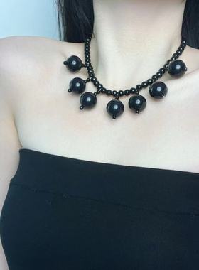 个性甜酷暗黑系圆珠流苏项链耳环时尚轻奢高级感网红潮流饰品新款