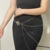 甜酷夸张重工花朵多层流苏腰链轻奢高级感个性 朋克冷淡风腰带配饰