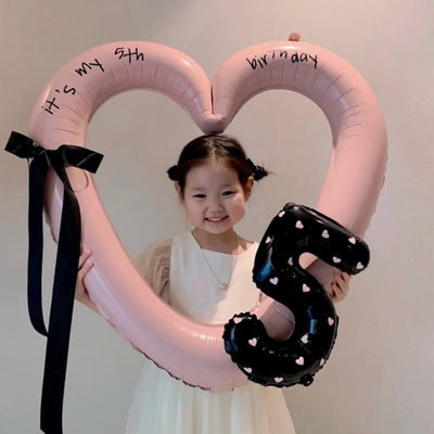 ins韩爱心气球镂空铝膜数字气球生日布置少女心儿童宝宝40寸道具