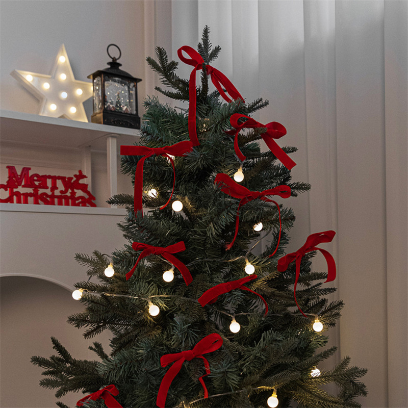 2023ins圣诞树红蝴蝶结缎带