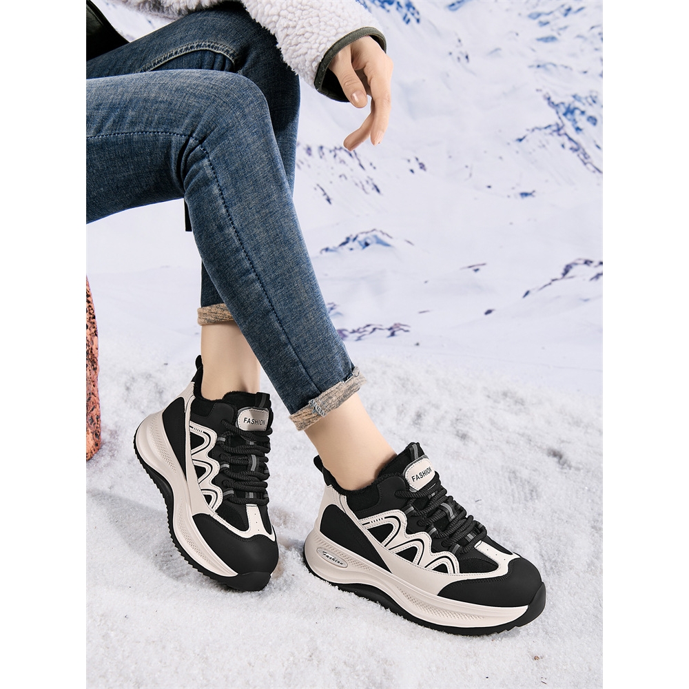 真皮厚底老爹鞋女2025年冬季新款加绒保暖百搭轻便舒适防滑旅游鞋