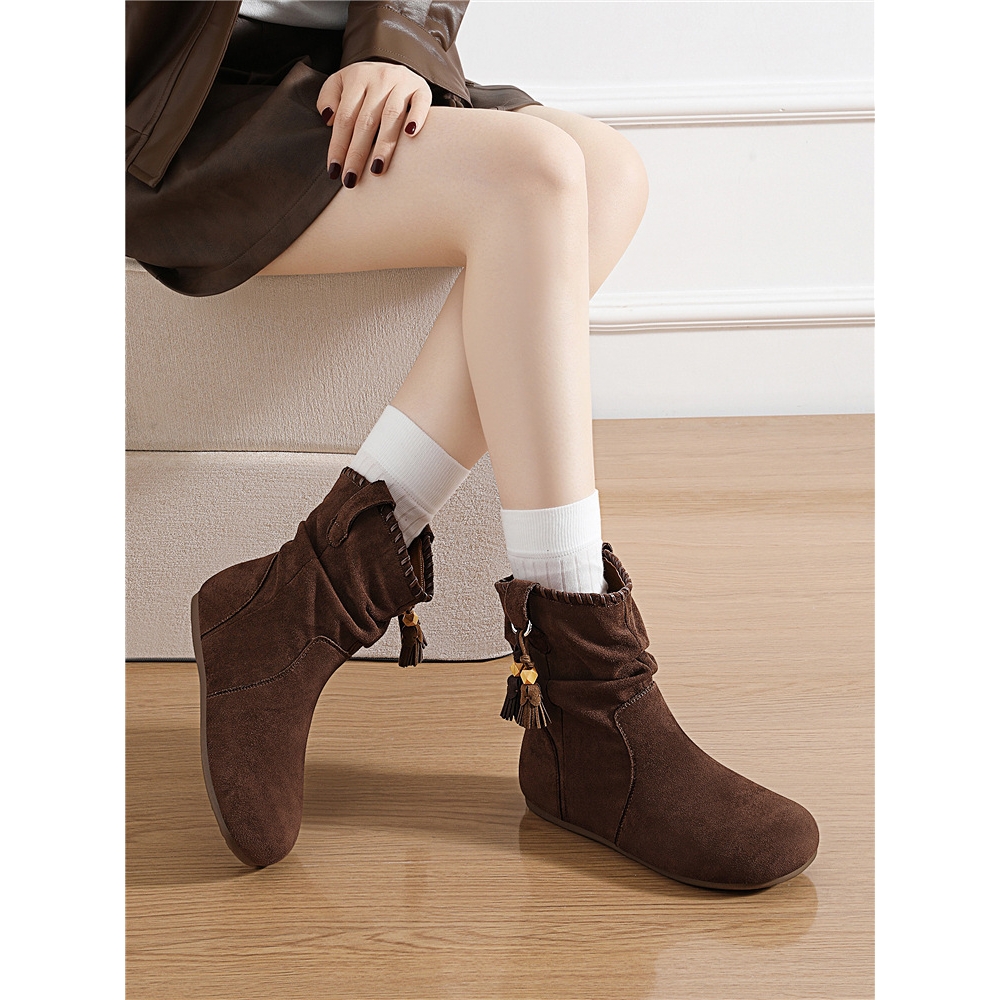 复古棕色堆堆靴女2025年秋季新款爆款西部靴勃肯短靴巴恩风中筒靴