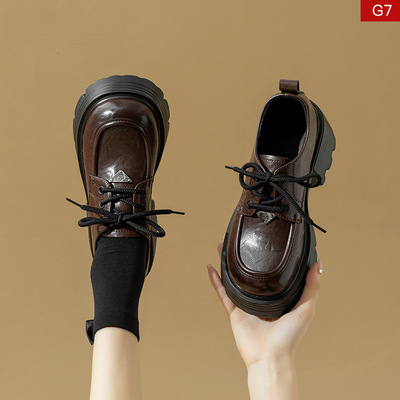 厚底乐福鞋女款2025新款英伦风棕色小皮鞋高跟爆款秋冬单鞋