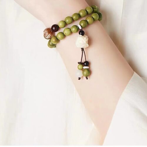 天然绿檀木佛珠手串女男