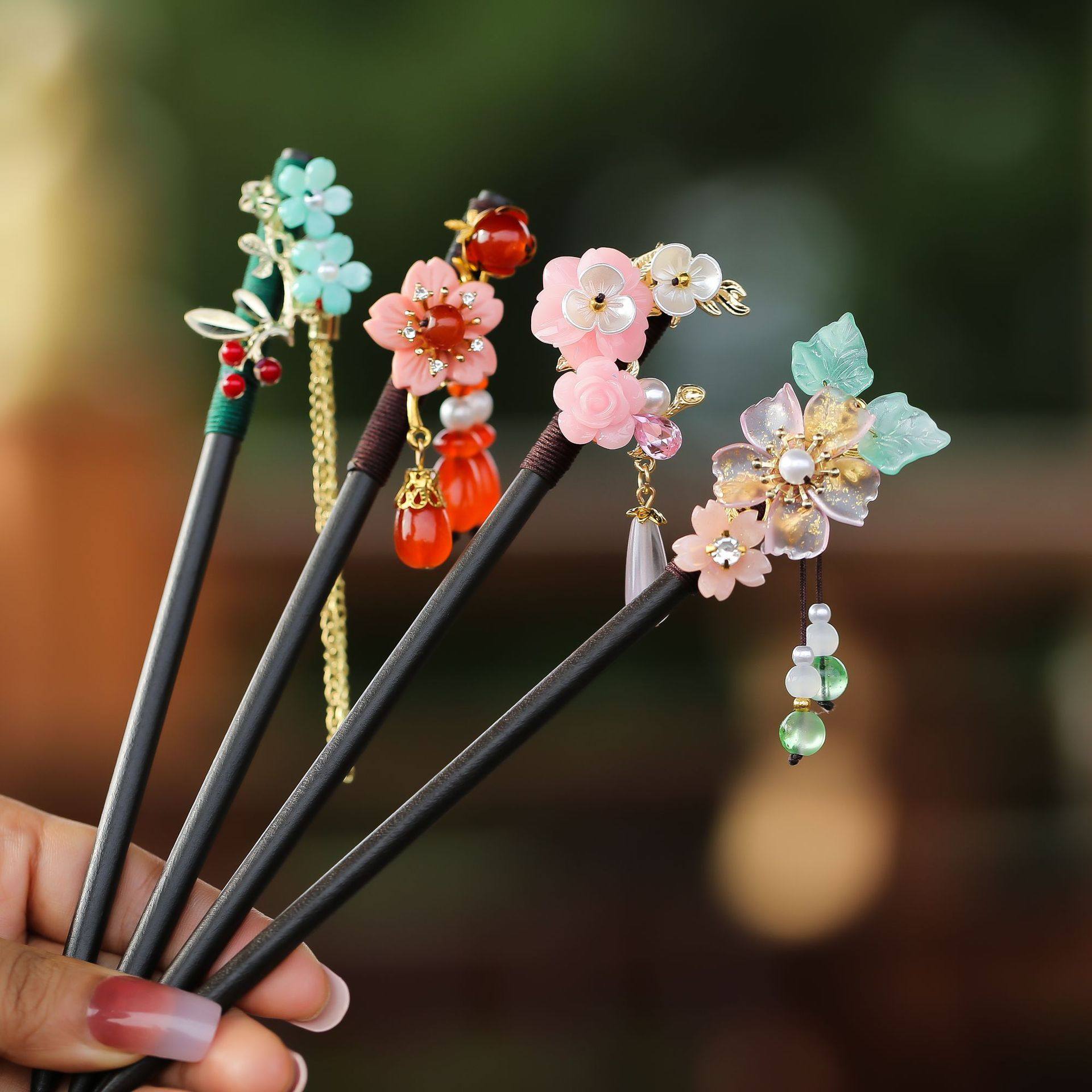 中式古风流苏步摇发簪森系复古黑檀木发钗旗袍汉服挽发气质头饰女