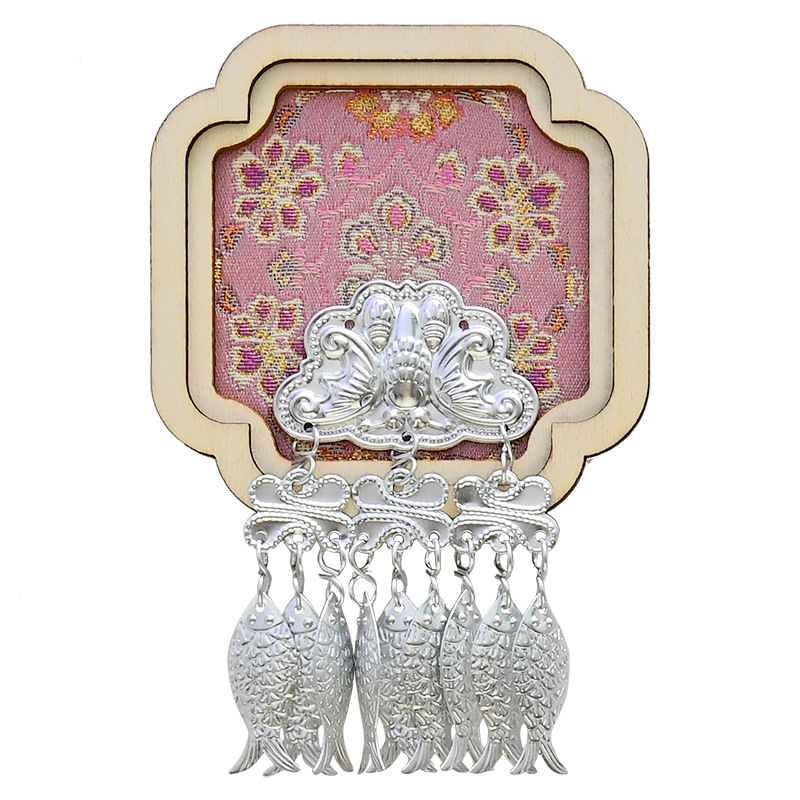 苗银仿宋锦冰箱贴底托手