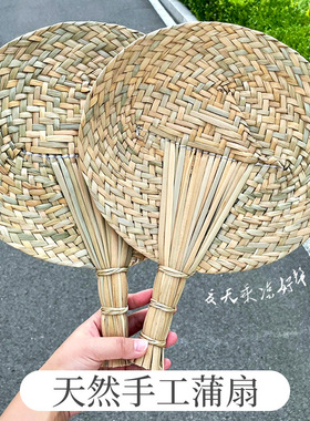 手工DIY香蒲草编织草编蒲扇折扇羽毛中式传统蒲扇夏天蒲草编织扇