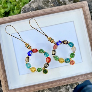 寺庙流通处香灰琉璃手机链包包挂古法五路财神挂件北京宫廷饰品