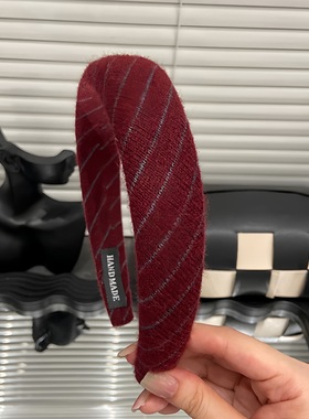 高颅顶针织宽边格纹发箍女超仙甜美外戴显脸小压发卡洗脸头箍气质