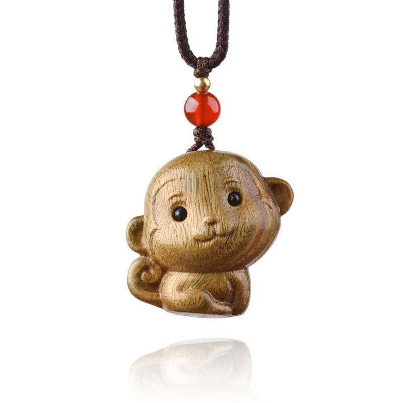 绿檀木生肖猴吊坠男女汽车钥匙扣可爱小猴子手机链挂件包包挂饰