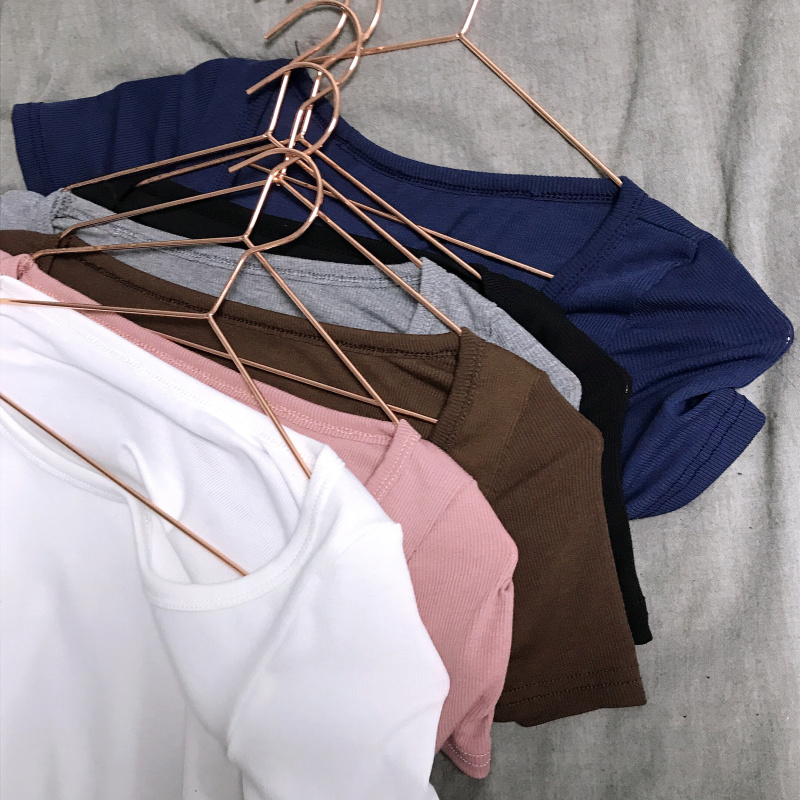 New Korean basic pure color tight thread show thin versatile T-shirt real price