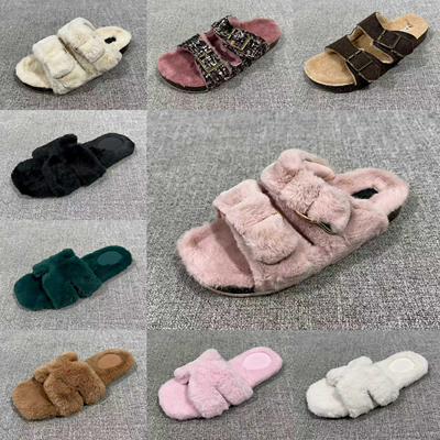 外贸秋冬新款毛毛拖鞋女可室外穿潮鞋一字拖大码女鞋家居 T4590