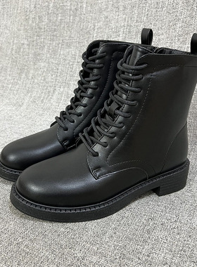 外贸欧美经典黑英伦风加绒保暖马丁靴女短靴大码女鞋百搭款 F5042