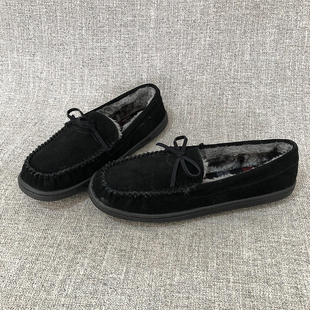 瑕疵看详情买一送一 真皮豆豆鞋 女鞋 大码 Q5054 加绒保暖棉鞋