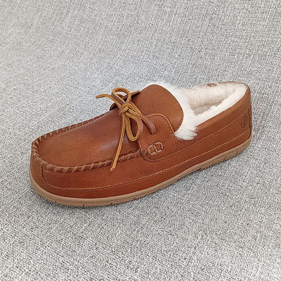 外贸男款全皮厚绒豆豆鞋保暖棉鞋平跟休闲舒适外穿大码男鞋 F4707