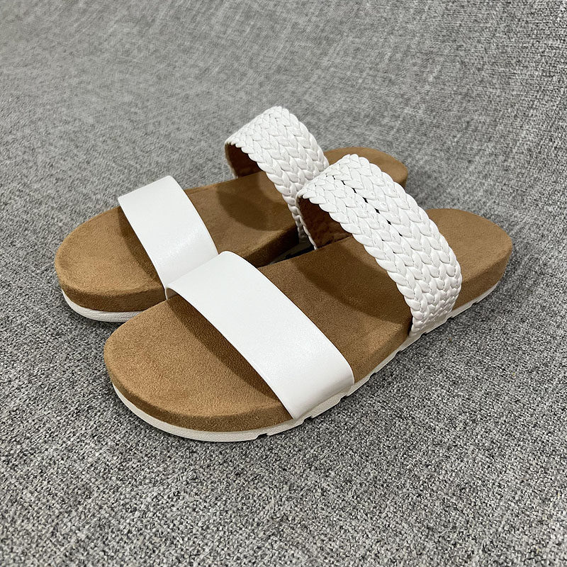 外贸欧洲站夏季女士PU革一字拖布垫脚感舒适拖鞋大码女鞋 F4904