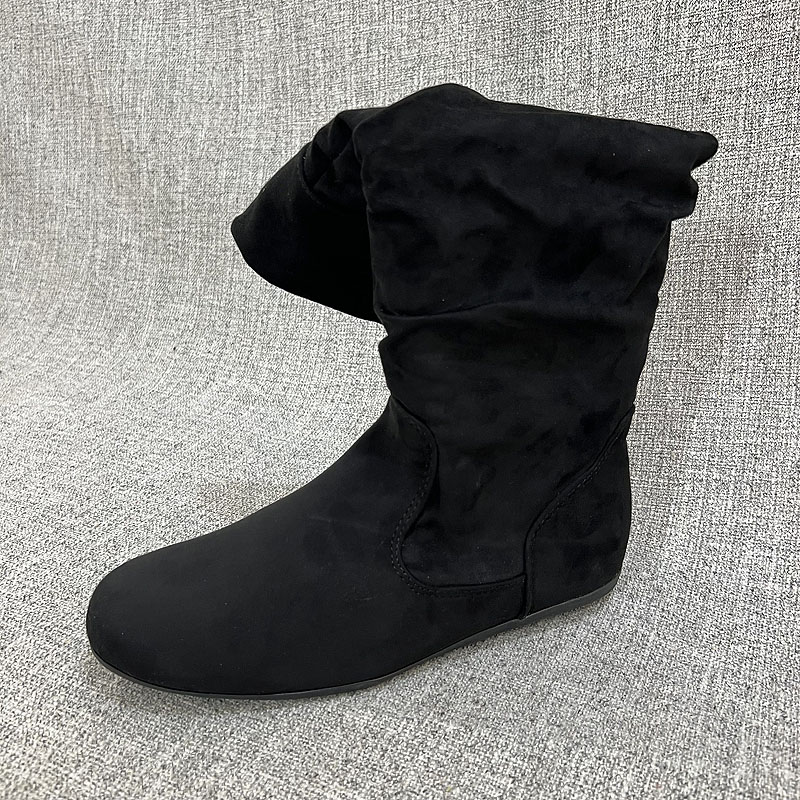 外贸欧美秋冬时尚百搭中筒靴平底布面大码女靴时装靴  F5257