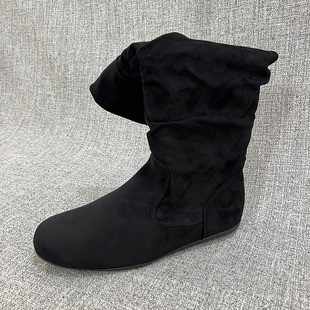 外贸欧美秋冬时尚百搭中筒靴平底布面大码女靴时装靴 F5257