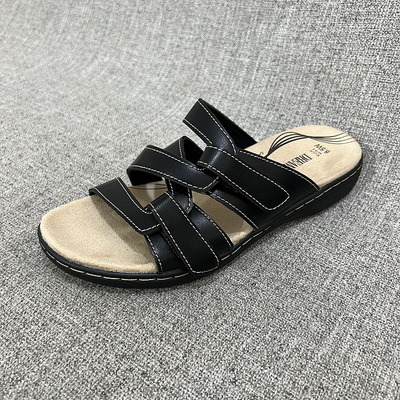外贸新款舒适厚底拖鞋魔术贴女休闲简约中年妈妈大码拖鞋 T4170