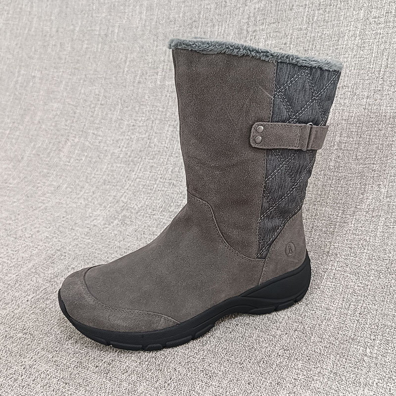 外贸秋冬休闲加绒防滑雪地靴前拉链中筒靴真皮靴子大码女靴 F4702