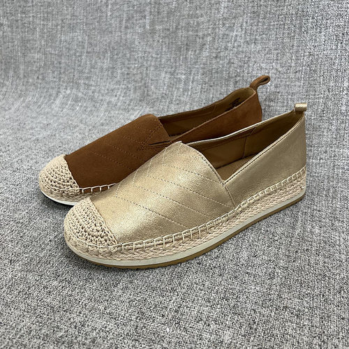 外贸2025新款一脚蹬单鞋乐福麻边渔夫鞋懒人鞋真皮大码女鞋 F5125