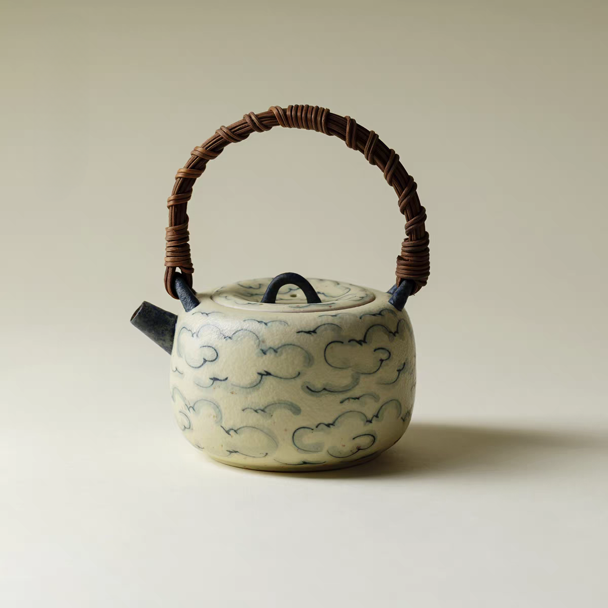 手绘粗陶祥云陶瓷茶壶茶杯泡茶家用单壶汝瓷仿宋泡茶壶功夫茶具