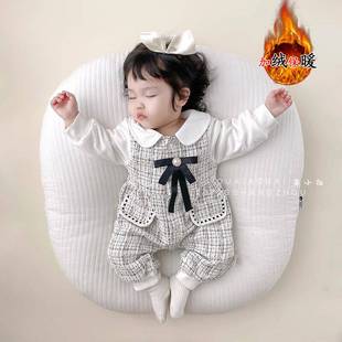 婴儿连体衣秋冬新款婴儿衣服加绒女宝宝衣服满月公主哈衣百天爬服