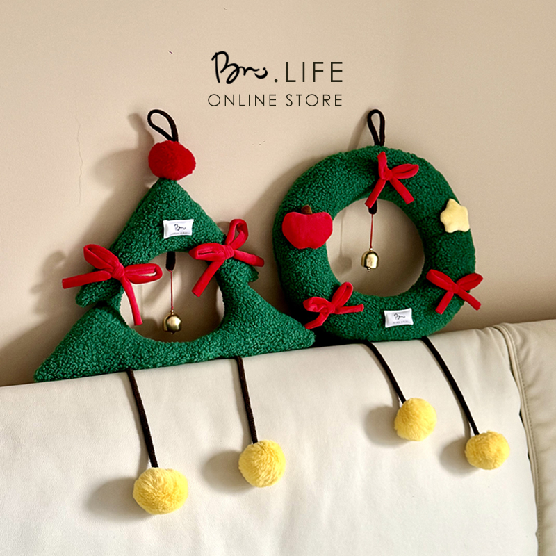 圣诞节毛绒门挂圣诞礼物客厅节日氛围装饰布置高级感铃铛花环挂饰