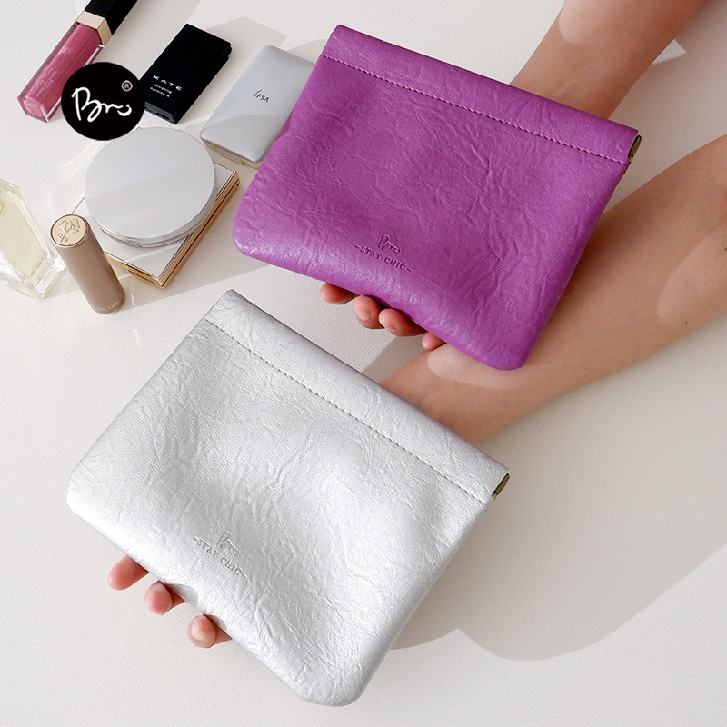 复古褶皱皮质收纳包便携卫生巾月事包学生迷你小包袋子随身化妆包