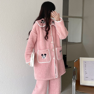 2025年新款珊瑚绒睡衣女秋冬加绒加厚舒棉绒短睡袍家居服套装